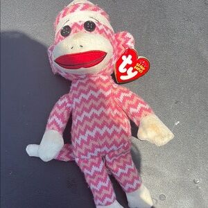 Ty Pink and Cream Stuffed Sock Monkey